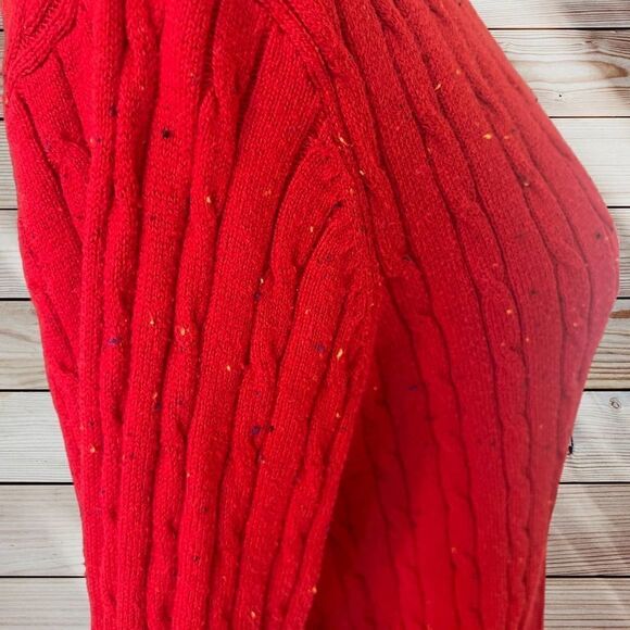 Large Red Cable Knit Sweater, Kim Rogers w/ pretty rainbow flecks in fabric - Picture 4 of 6